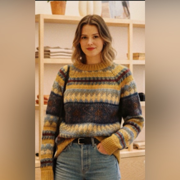 Acne Studios $470 Wool alpaca Yellow Multi-Stripe Jacquard Knit Crewneck Sweater - Picture 6 of 16